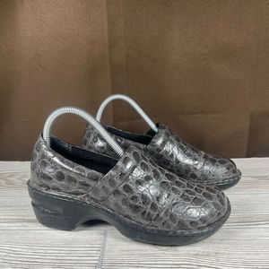 B.O.C. Black Croc Leather Clog Wedge Shoe Womens 7.5